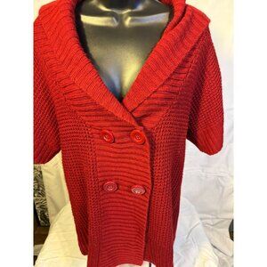 Red Chunky Knit Sweater Cardigan Womens XL Short Sleeve Christmas Jason Maxwell